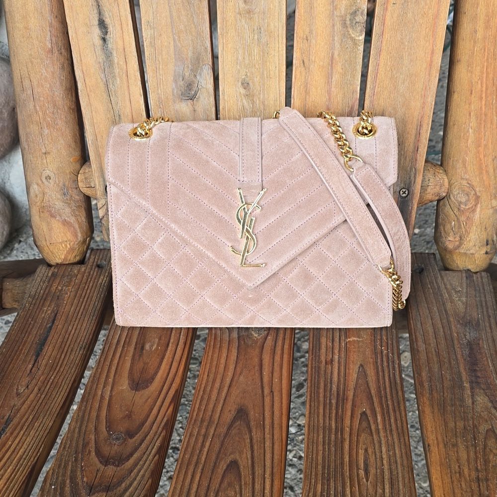Yves Saint Laurent Tan  Quilted Suede Crossbody Envelope Bag, NWOT - Picture 14 of 16